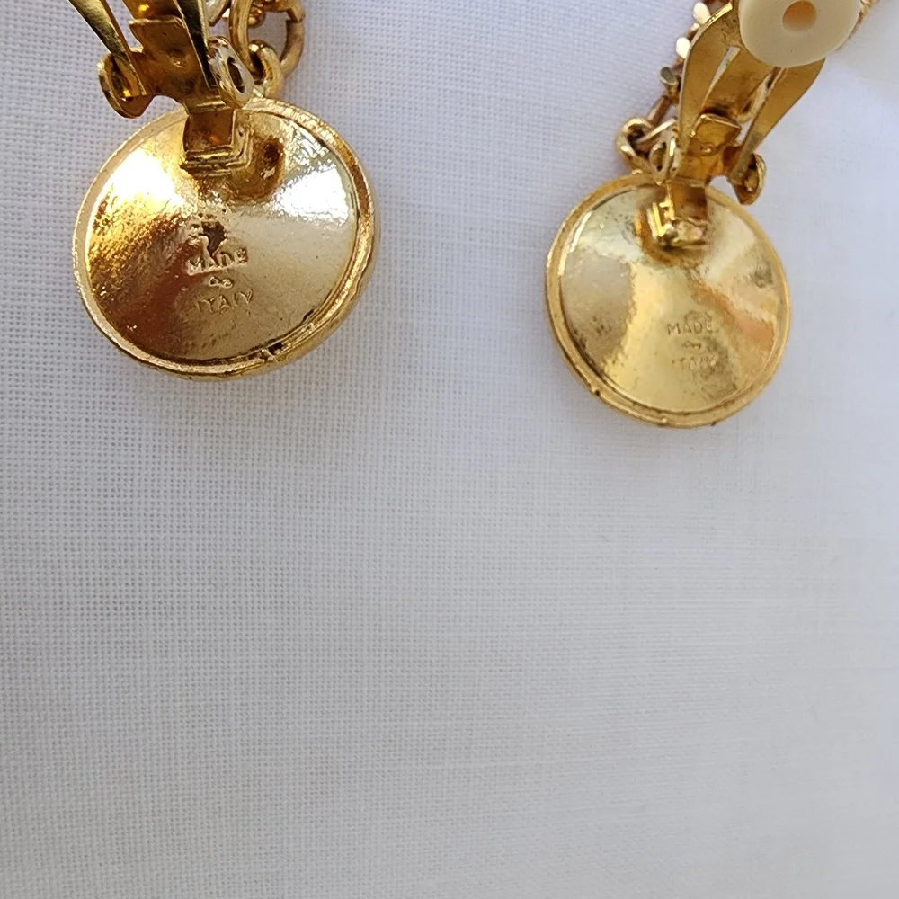CELINE PARIS Gold Tone Pearl Arc de Triomphe Golden Ball Clip Earrings - Picture 7 of 8
